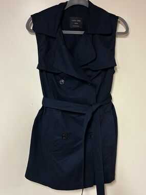 Love Tree Navy Double-Breasted Sleeveless Trench Vest